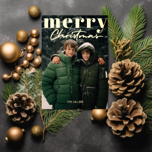 Modern Minimal Merry Christmas 1 Photo Elegant Foil Holiday Card