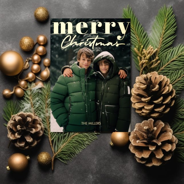 Modern Minimal Merry Christmas 1 Photo Elegant Foil Holiday Card (Modern Minimal Merry Christmas 1 Photo Elegant Foil Holiday Card)