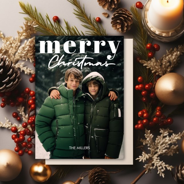 Modern Minimal Merry Christmas 1 Photo Elegant Holiday Card (Modern Minimal Merry Christmas 1 Photo Elegant Holiday Card)