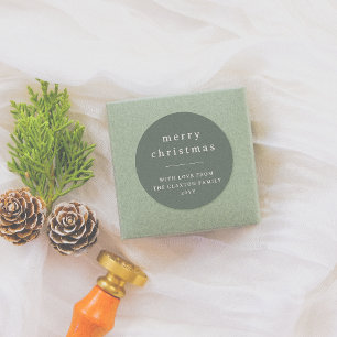Modern & Minimal Merry Christmas Family Name Green Classic Round Sticker