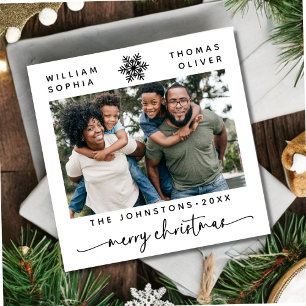 Modern Minimal Merry Christmas Family Names Photo Holiday Card