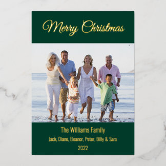 Modern Minimal Merry Christmas Family Photo Foil Holiday Card