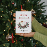Modern Minimal Merry Christmas Red Berry Botanical Holiday Card<br><div class="desc">Send a beautiful holiday greeting this season with this Modern Minimal Merry Christmas Red Berry Botanical Christmas Card! This elegant, festive card will be sure to put the recipient in the holiday spirit! Featuring modern ligature typography that reads “Merry Christmas, ” the warm tones of pine greenery, eucalyptus, red and...</div>