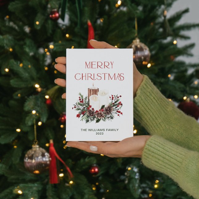 Modern Minimal Merry Christmas Red Berry Botanical Holiday Card (Spread the magic of the holidays with these beautiful cards 🎅🏼❤️)