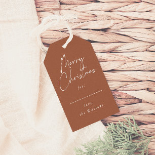 Modern Minimal Merry Christmas Script Rust Red Gift Tags
