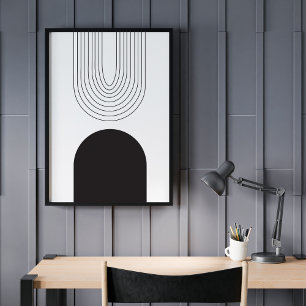 Modern Minimal Mid Century Abstract Black White Poster