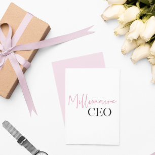 Modern Minimal Millionaire CEO Pink And Black Holiday Card