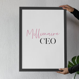 Modern Minimal Millionaire CEO   Pink And Black  Poster