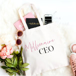 Modern Minimal Millionaire CEO | Pink And Black  Tote Bag<br><div class="desc">Introducing the "Modern Minimal Millionaire CEO | Pink and Black" Collection! Elevate your style and make a powerful statement with our exclusive product featuring the captivating design of the text "Millionaire CEO" in a sleek combination of pink and black.</div>