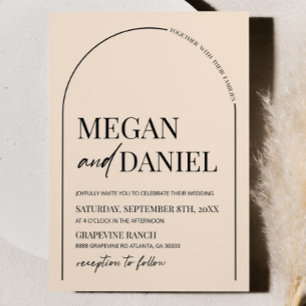 Modern Minimal Minimalist Beige Arch Wedding Invitation
