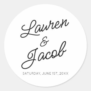 Modern Minimal Minimalist Black and White Wedding Classic Round Sticker