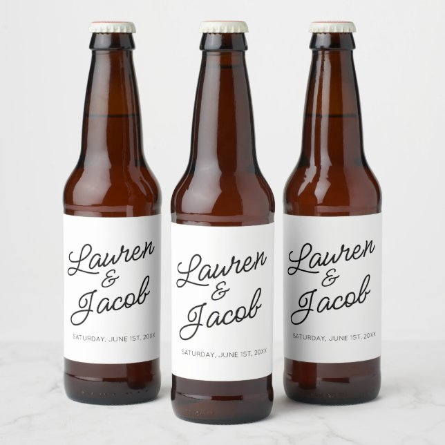 Modern Minimal Minimalist Black White Wedding Beer Bottle Label (Bottles)