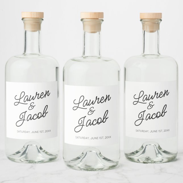 Modern Minimal Minimalist Black White Wedding Liquor Bottle Label (Bottles)