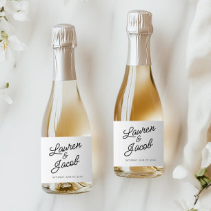 Modern Minimal Minimalist Black White Wedding Mini Sparkling Wine Label