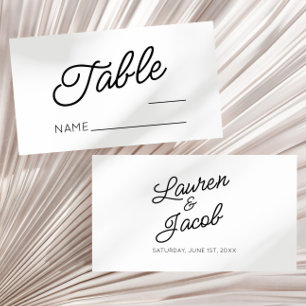 Modern Minimal Minimalist Black White Wedding Place Card