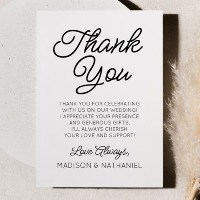 Modern Minimal Minimalist Black White Wedding Thank You Card (Creator Uploaded)