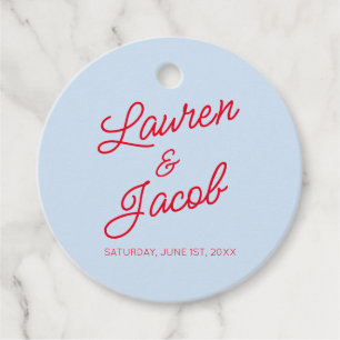 Modern Minimal Minimalist Blue and Red Wedding Favour Tags
