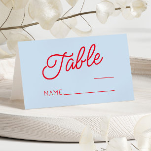 Modern Minimal Minimalist Blue and Red Wedding Place Card