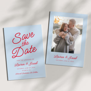 Modern Minimal Minimalist Blue and Red Wedding Save The Date