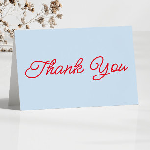 Modern Minimal Minimalist Blue Red Wedding Thank You Card