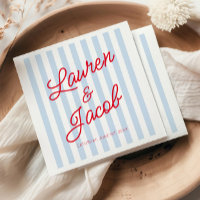 Modern Minimal Minimalist Blue Stripes Red Wedding