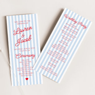 Modern Minimal Minimalist Blue Stripes Red Wedding Program
