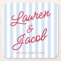 Modern Minimal Minimalist Blue Stripes Red Wedding