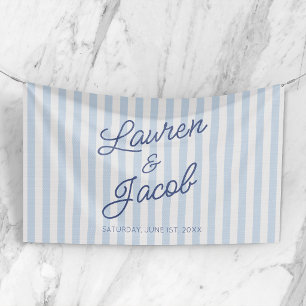Modern Minimal Minimalist Blue Stripes Wedding Banner