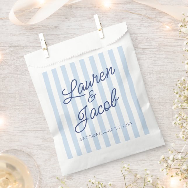 Modern Minimal Minimalist Blue Stripes Wedding Favour Bag (Clipped)