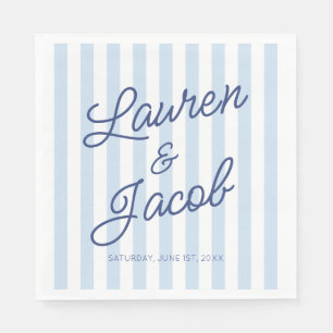 Modern Minimal Minimalist Blue Stripes Wedding Napkin