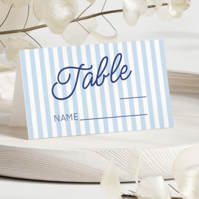 Modern Minimal Minimalist Blue Stripes Wedding Place Card (Creator Uploaded)