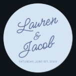 Modern Minimal Minimalist Blue Wedding Classic Round Sticker<br><div class="desc">These are Modern Minimal Minimalist Blue Wedding Party Favor Stickers!</div>