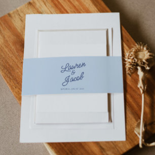 Modern Minimal Minimalist Blue Wedding Invitation Belly Band