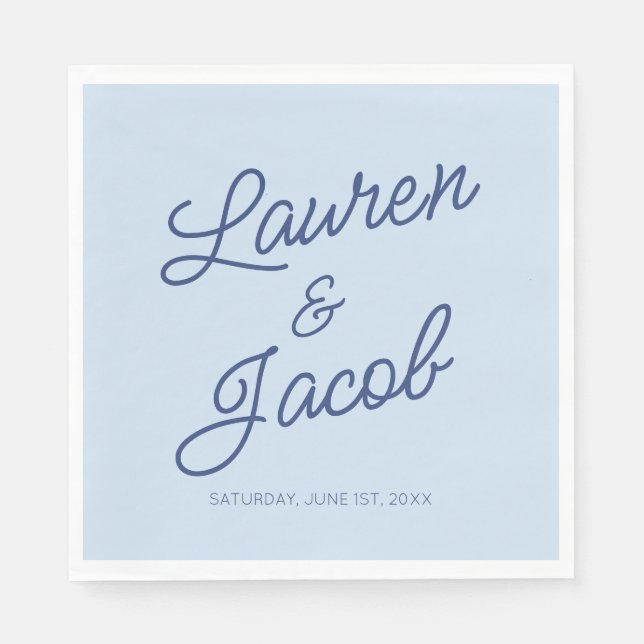 Modern Minimal Minimalist Blue Wedding Napkin (Front)