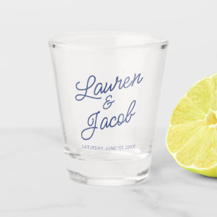 Modern Minimal Minimalist Blue Wedding Shot Glass
