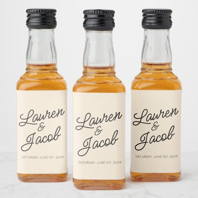 Modern Minimal Minimalist Champagne Wedding Mini Liquor Bottle Label (Bottles)