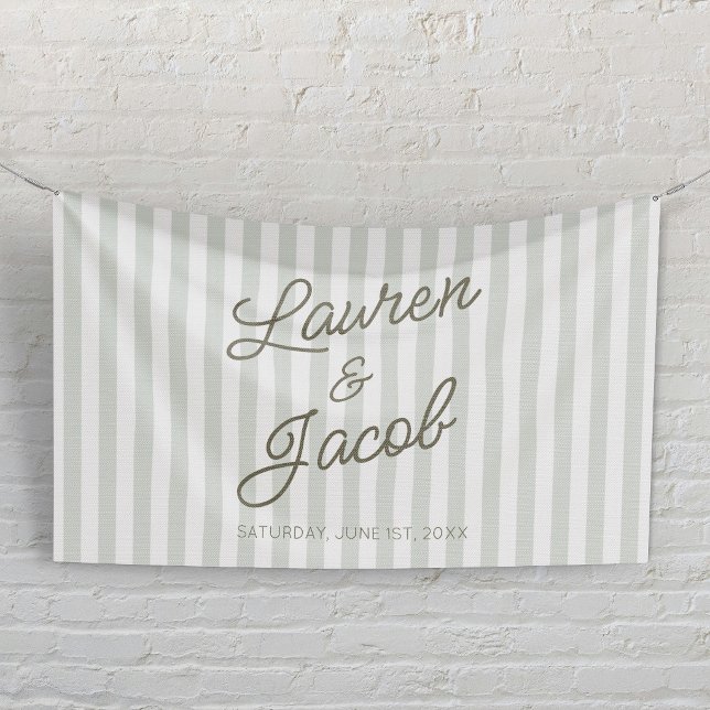 Modern Minimal Minimalist Green Stripes Wedding Banner (Creator Uploaded)