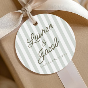 Modern Minimal Minimalist Green Stripes Wedding Favour Tags