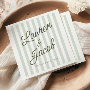 Modern Minimal Minimalist Green Stripes Wedding Napkin