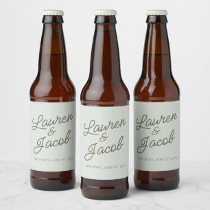 Modern Minimal Minimalist Green Wedding Beer Bottle Label
