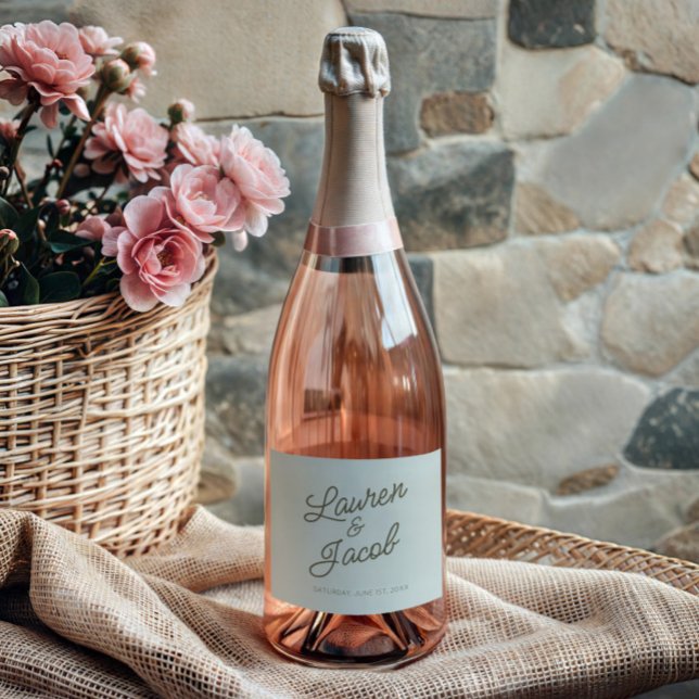 Modern Minimal Minimalist Green Wedding Sparkling Wine Label (Creator Uploaded)