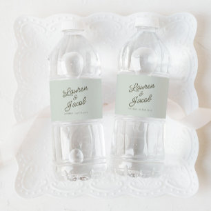 Modern Minimal Minimalist Green Wedding Water Bottle Label