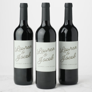Modern Minimal Minimalist Green Wedding Wine Label
