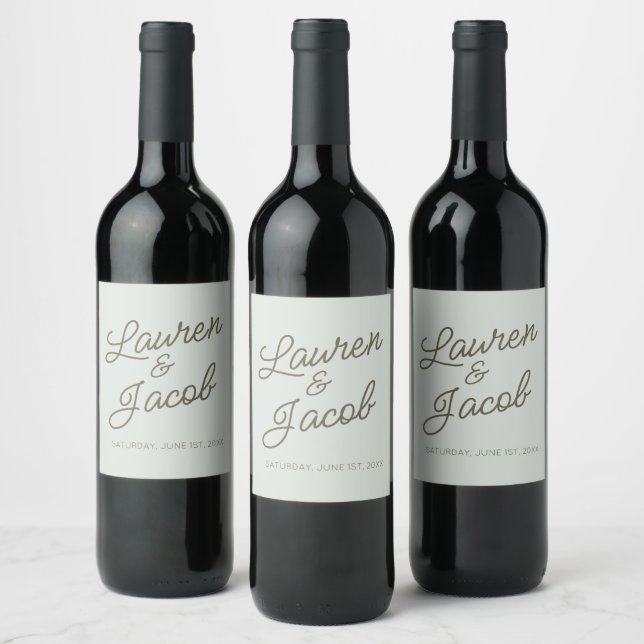 Modern Minimal Minimalist Green Wedding Wine Label (Bottles)