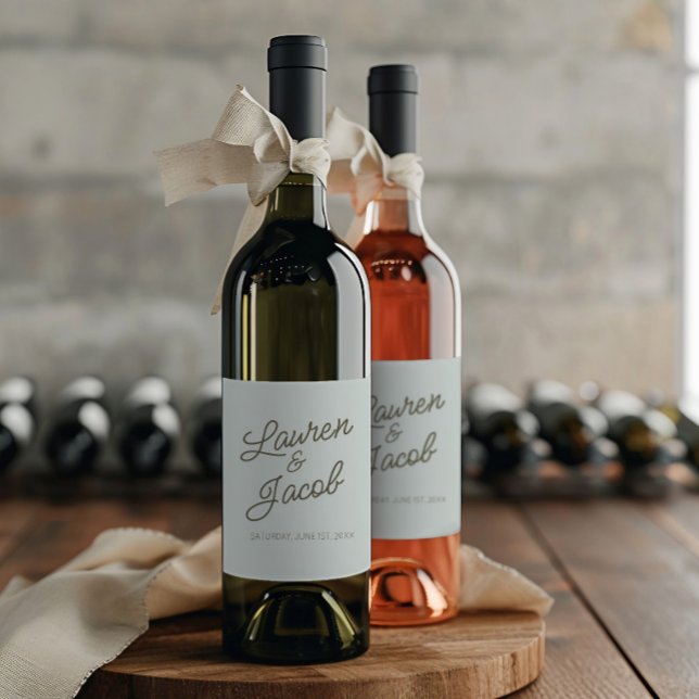 Modern Minimal Minimalist Green Wedding Wine Label (Creator Uploaded)