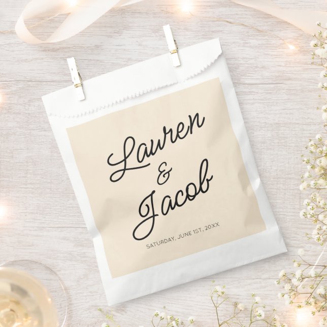 Modern Minimal Minimalist Light Champagne Wedding Favour Bag (Clipped)