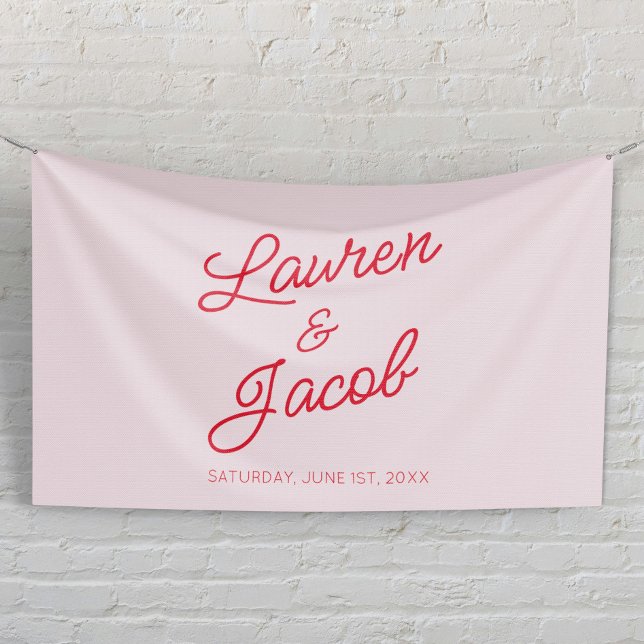Modern Minimal Minimalist Pink and Red Wedding Banner (Creator Uploaded)