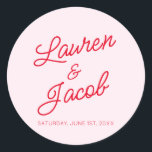 Modern Minimal Minimalist Pink and Red Wedding Classic Round Sticker<br><div class="desc">These are Modern Minimal Minimalist Pink and Red Wedding Party Favour Stickers!</div>