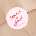 Modern Minimal Minimalist Pink and Red Wedding Classic Round Sticker<br><div class="desc">These are Modern Minimal Minimalist Pink and Red Wedding Party Favour Stickers!</div>