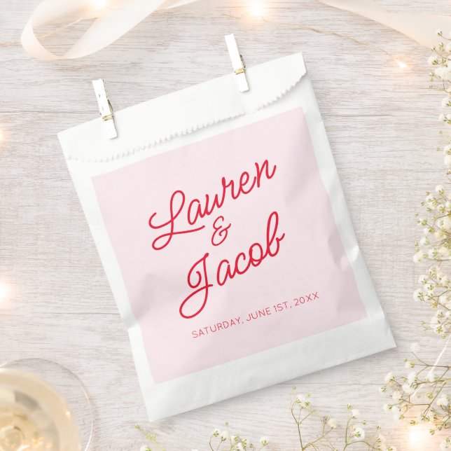 Modern Minimal Minimalist Pink and Red Wedding Favour Bag (Clipped)